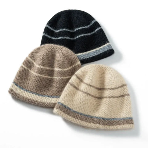 Soft Cashmere Stripes Jacquard Knitted Beanies Thick Winter Caps