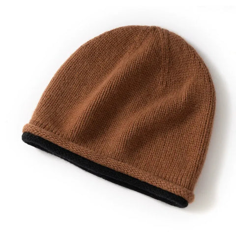Soft Women's 100% Cashmere Double-Layer Knit Slouchy Beanie