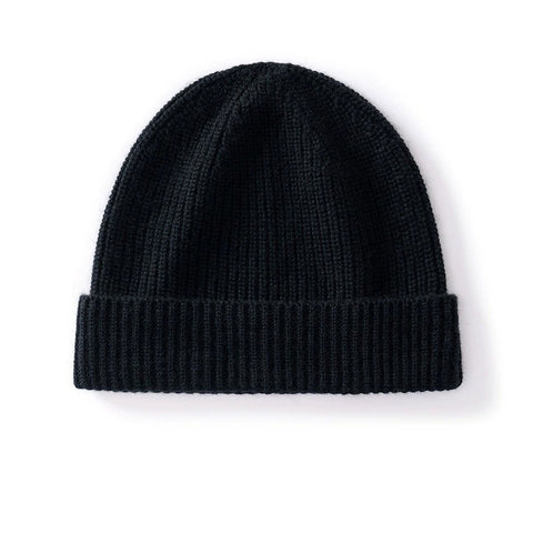 Basic Ribbed Cashmere Beanie Knit Fold-Over Thicken Winter Hat
