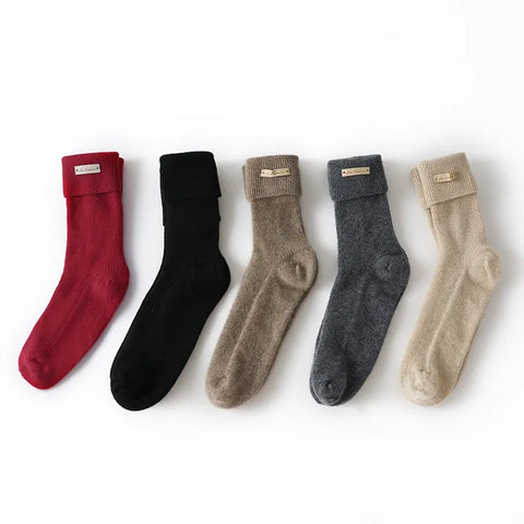 Luxury 100% Cashmere Winter Mid-Calf Knitted Lounge Soft Crew Socks