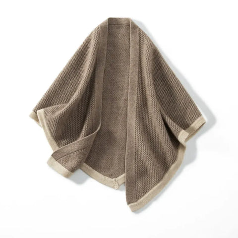 Two-Tone Pure Cashmere Knitted Poncho Shawl Wrap Cape Triangle Scarf