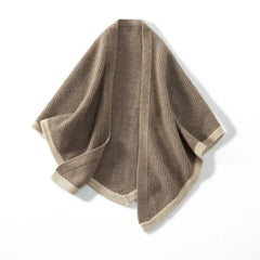 Two-Tone Pure Cashmere Knitted Poncho Shawl Cape Triangle Scarf