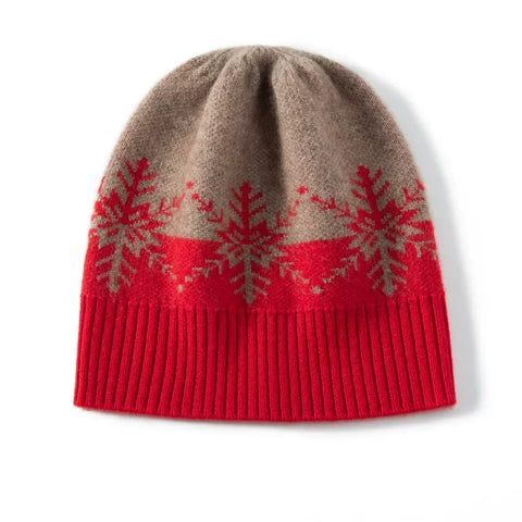 Women Jacquard Knitted Beanies Snowflake Winter Thick Warm Bonnet Cap