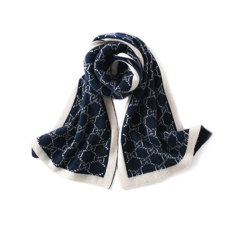 100% de cachemira patrón de monograma reversible jacquard bufanda