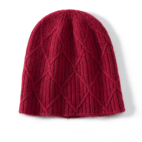 Diamond Ribbed Pure Cashmere Textured Knit Cashmere Hat Beanie