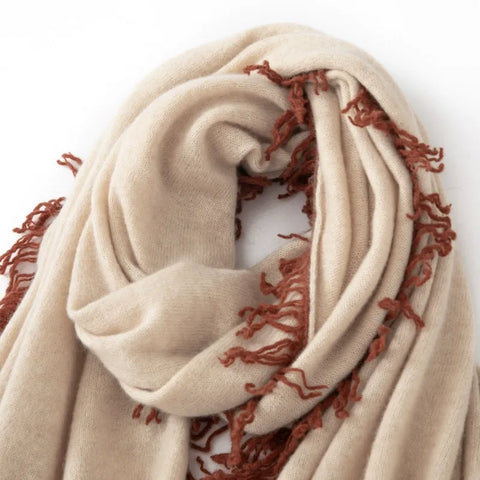 Soft Large Fringed Knitted Cashmere Shawl Warm Color-block Scarf