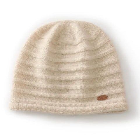 Ribbed Knit Hat Stripe Warm Soft Cashmere Beanie Bonnets for Women