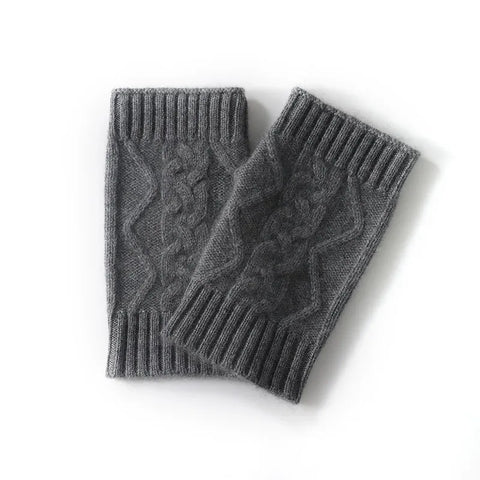 Thicken Cable-Knit Pure Cashmere Fingerless Gloves Hand Warmers