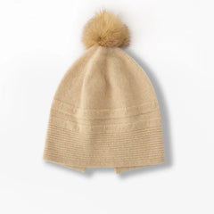 Winter Warm Knitted Hat 100% Cashmere Beanie with Fur Pom-Pom