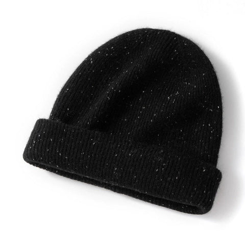 Soft Speckled Knit Winter Hat Luxury Ribbed Cashmere Beanie