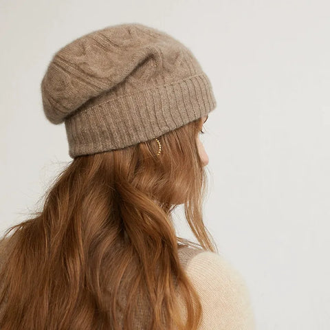 100% Cashmere Slouchy Ribbed Beanie Bonnet Hat Warm Knit Caps Skullies