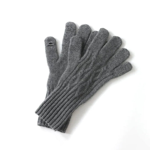 Women's 100% Pure Cashmere Cable Knit Mitten Full Finger Gloves