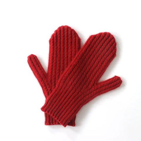 Winter Soft Warm Ribbed Pure Cashmere Knitted Gloves Mittens