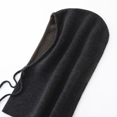 Cashmere Knitted Ski Hat Windproof 100% Cashmere Hood Drawstring Snood