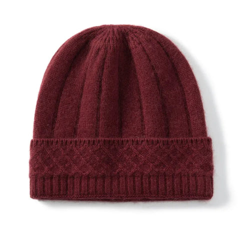 Cashmere Cable Knit Hat 100% Cashmere Pattern Cuff Ribbed Beanie