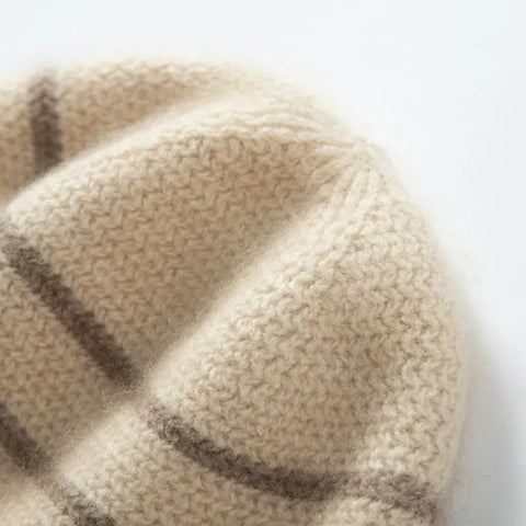 Soft Cashmere Stripes Jacquard Knitted Beanies Thick Winter Caps