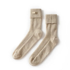 100% Cashmere Winter Mid-Calf Knitted Lounge Soft Crew Sock