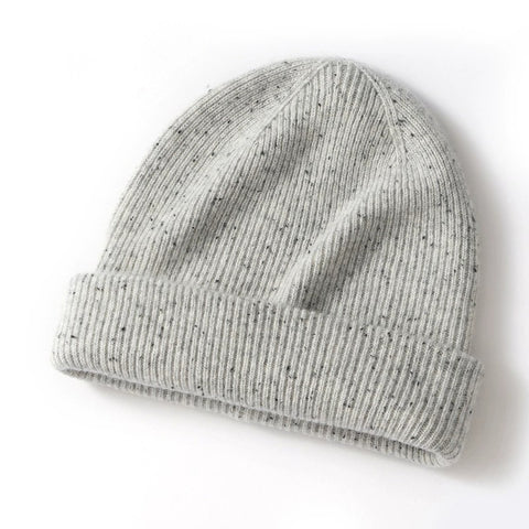 Soft Speckled Knit Winter Hat Luxury Ribbed Cashmere Beanie