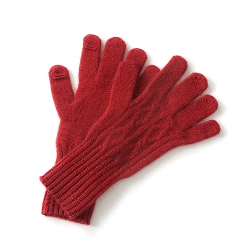Women's 100% Pure Cashmere Cable Knit Mitten Full Finger Gloves