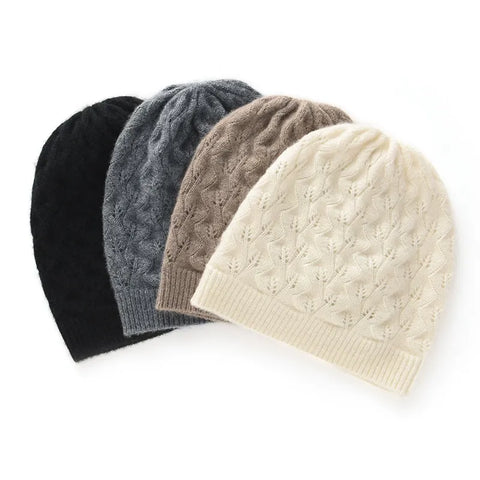 100% Cashmere Cable Knit Beanie Hat Warm Soft Slouchy Skull Cap