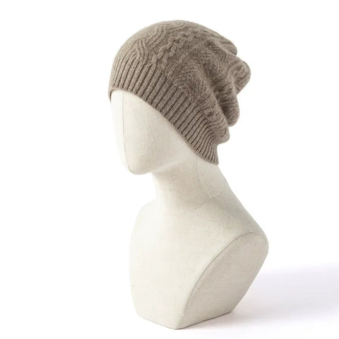 Winter 100% Cashmere Cable Hats Solid Knit Twisted Bonnet Soft Warm Beanies