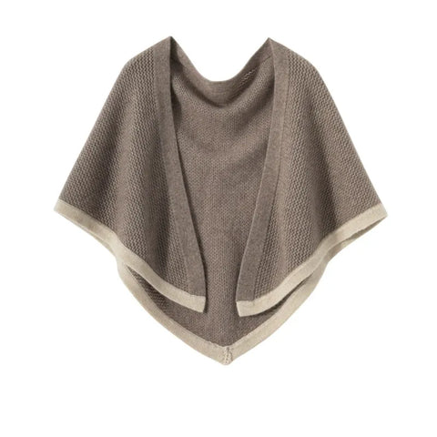 Two-Tone Pure Cashmere Knitted Poncho Shawl Wrap Cape Triangle Scarf