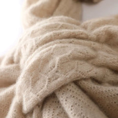Soft Winter Wrap 100% Cashmere Scarf with Scalloped Edges