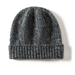 Ribbed 100% Cashmere Checkerboard Knit Cuffed Beanie