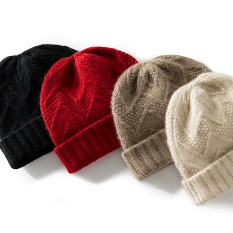 Pure Cashmere Beanie Warm Soft Knitted Unisex Outdoor Ribbed Cuff Hat