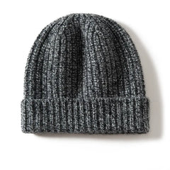 Warm Ribbed 100% Cashmere Beanie Cap Knit Hat with Folded Cuff