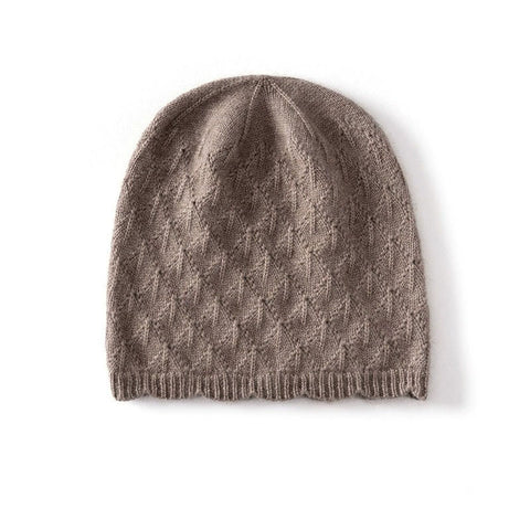 Diamond Winter Textured Knitted Cashmere Cap Soft Warm Beanie Hat