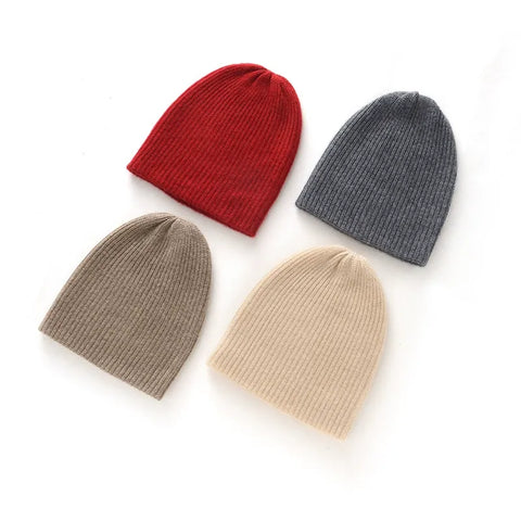 Winter Hat 100% Pure Goat Cashmere Rib-Knit Beanie Hat For Women