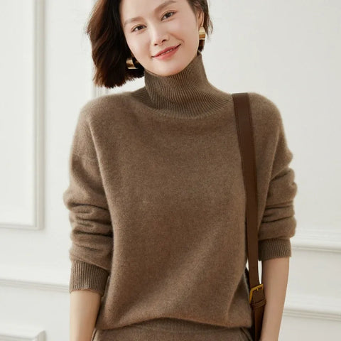 Casual Loose Turtleneck Pullover Cashmere Thick Mock Neck Sweater For Winter