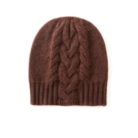 100% Pure Cashmere Hat Warm Winter Knitted Twisted Flower Cap Beanies