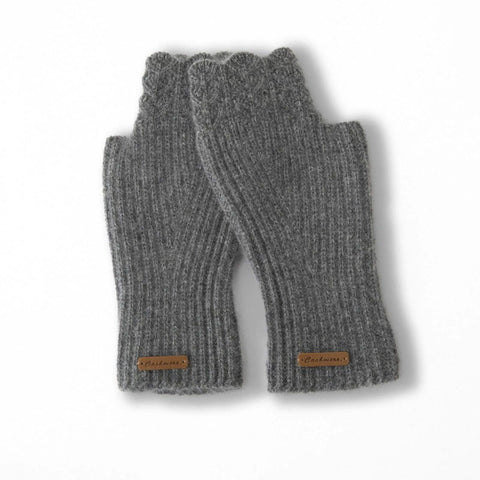 100% Pure Cashmere Fingerless Mittens Ribbed Knit Wrist Warmers Gloves