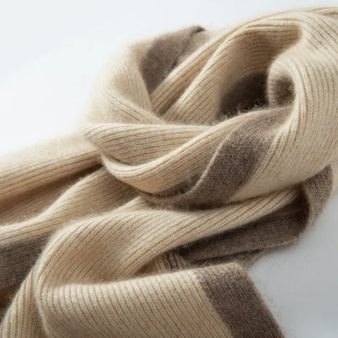 Comfortable 100% Pure Cashmere Two-Tone Contrast Edge Shawl