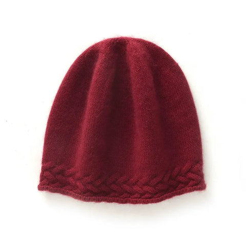 Braided Edge 100% Cashmere Soft Hat Cable Knit Outdoor Beanies
