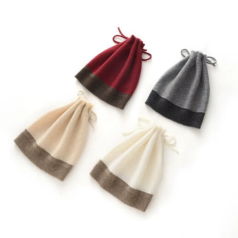Dual-purpose Neck Cover Cashmere Drawstring  Two-Tone Knit Hat