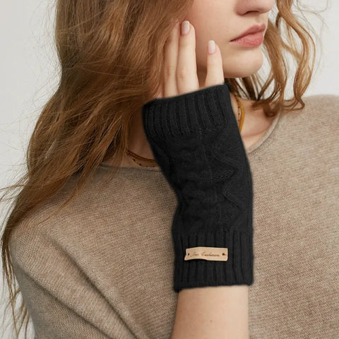 Pure Cashmere Knit Fingerless Winter Gloves Women Outdoor Warm Arm