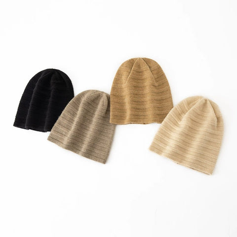 Women's Winter Cashmere Knitted Striped Beanie Hat Casual Cap