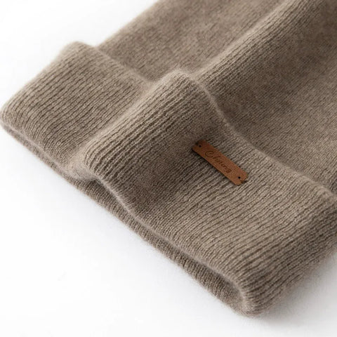 Classic Double-Layer Cashmere Beanie Knit Unisex Hat with Fold-Over Cuff