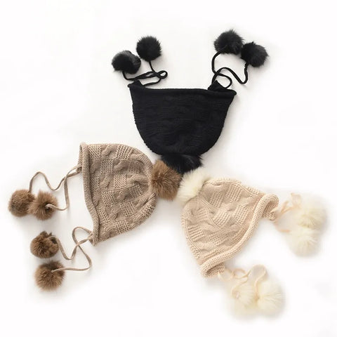 Women's Knitted Thickened Pom Pom Winter Cashmere Hat Trooper Style Ear Warmer