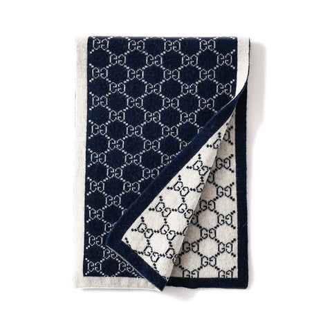 100% de cachemira patrón de monograma reversible jacquard bufanda