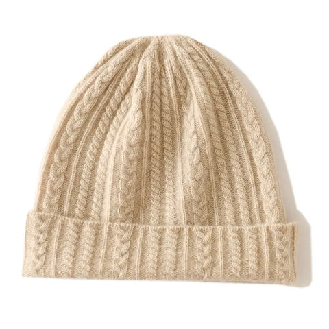 Women Hats Cashmere Thicken Warm Cable Knit Beanie