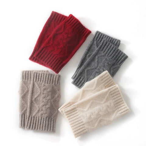 Thicken Cable-Knit Pure Cashmere Fingerless Gloves Hand Warmers