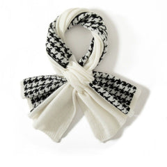 Luxury Cashmere Snood Thick Warm Knitted Houndstooth Bow Scarf