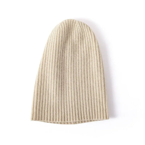 Winter Women's Cable Knit Cuffed Hat 100% Cashmere Ribbed Slouchy Beanie