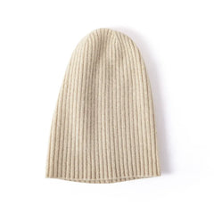 Cable Knit Cuffed Hat 100% Cashmere Ribbed Slouchy Beanie