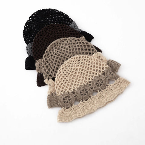 Handmade Crochet Bucket Cashmere Floral Beach Hat for Women