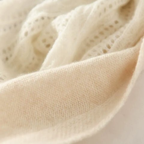 100% Pure Cashmere Colorblock Patchwork Jacquard Striped Soft Lace-Knit Scarf